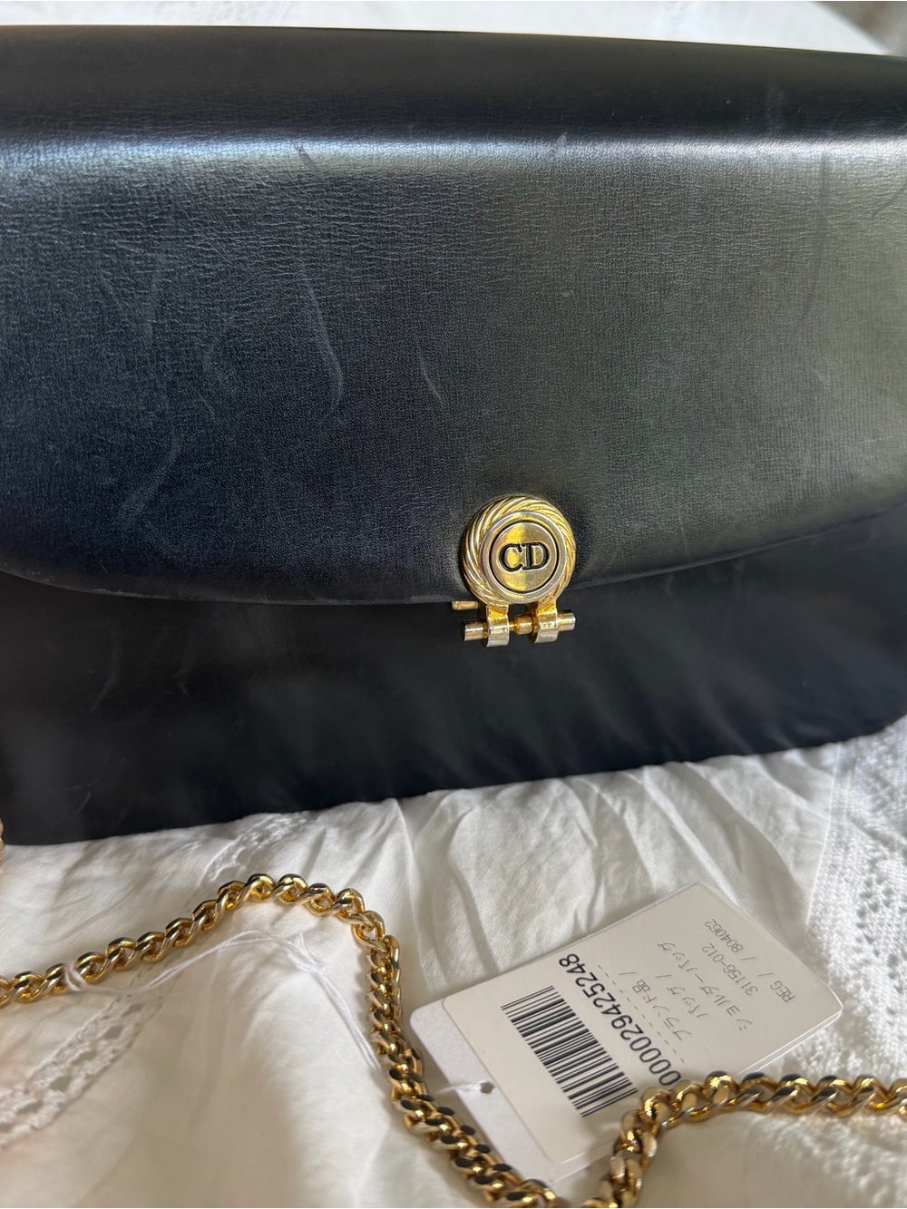 Dior Black Leather Shoulder Bag with Gold CD Medallion